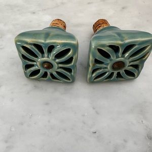 2 porcelain & cork bottle stoppers